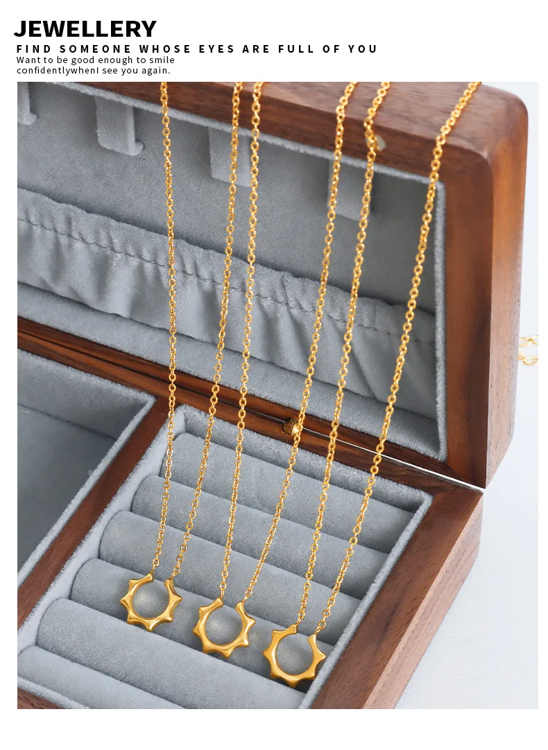 Marka Geometrische Anhänger-Halskette für Damen, Edelstahlkette, Punk, vergoldeter Schmuck, elegante lange Halskette für Damen – Detail 9