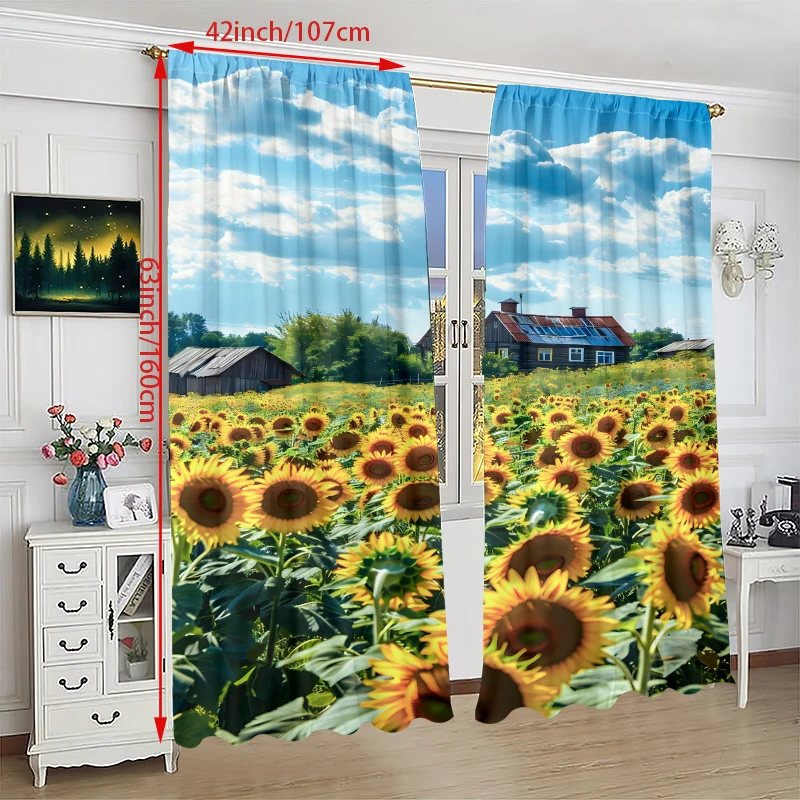 Sunflower Landscape - Printed curtain - Polyester curtain -100% polyester material - suitable for bedroom curtains