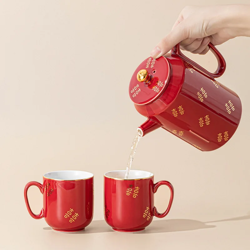 

Керамический чайный сервиз с фильтром, большой чайник, чайная чашка, свадебный поднос, набор для приданого невесты, подарок на руку невесты