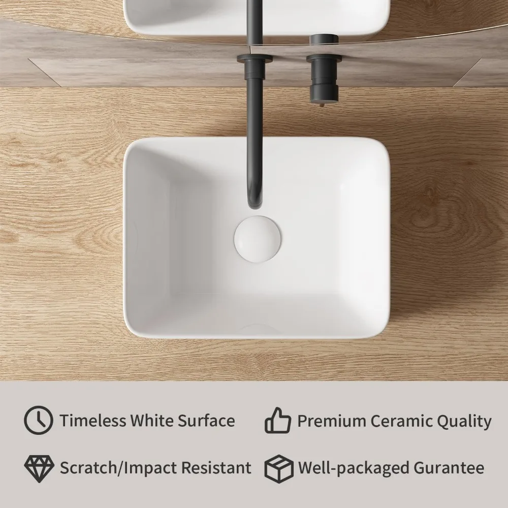 حوض أوعية سيراميك حديث، 16 × 12 بوصة، تصميم فوق العداد للحمامات الصغيرة