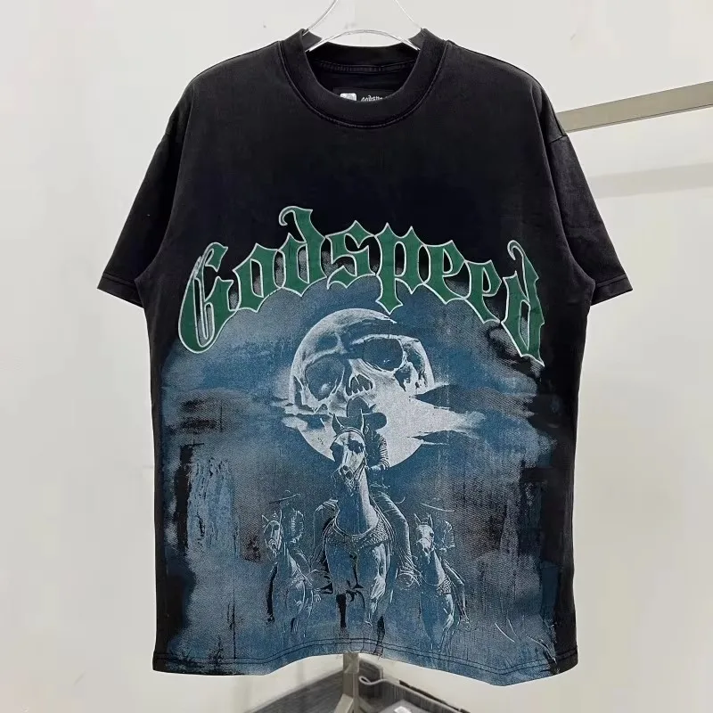 

Мужская и женская футболка Godspeed с коротким рукавом Street Harajuku Skull Knight, футболка с круглым вырезом, верхняя одежда