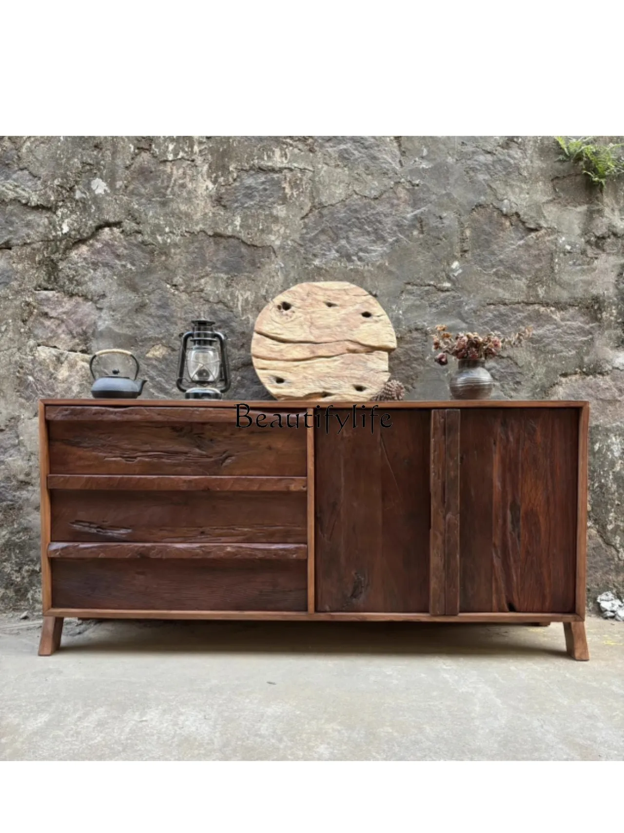 Silk Style Solid Wood Sideboard Cabinet Vintage Elm Entrance Cabinet