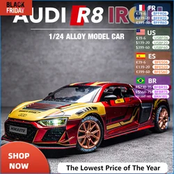 1/24 audi r8 track edition carro esportivo liga modelo acústico-óptico portas abertas colecionáveis menino melhor presente móveis para exibição