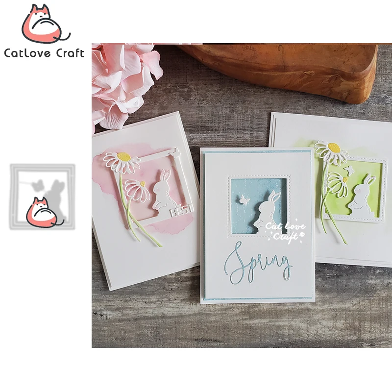 Spring Easter Rabbit Bunny Frame Metal Cutting Dies Scrapbooking Stencil Die Cuts Card Making DIY Craft Embossing New Dies