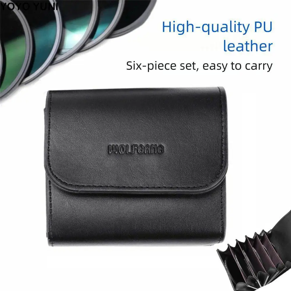 

6 Pockets Camera Lens Filter Bag Dustproof Shockproof Filter Pouch Hard Shell PU Leather Filter Carrying Case Filter Storage