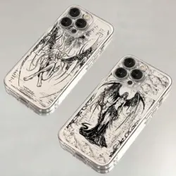 Luxury Black Angel Death Demon Clear Case For Samsung A73 A72 A71 A55 A52 A51 A50 A34 A35 A33 A32 A31 A30 A24 A23 A22 5G Cover