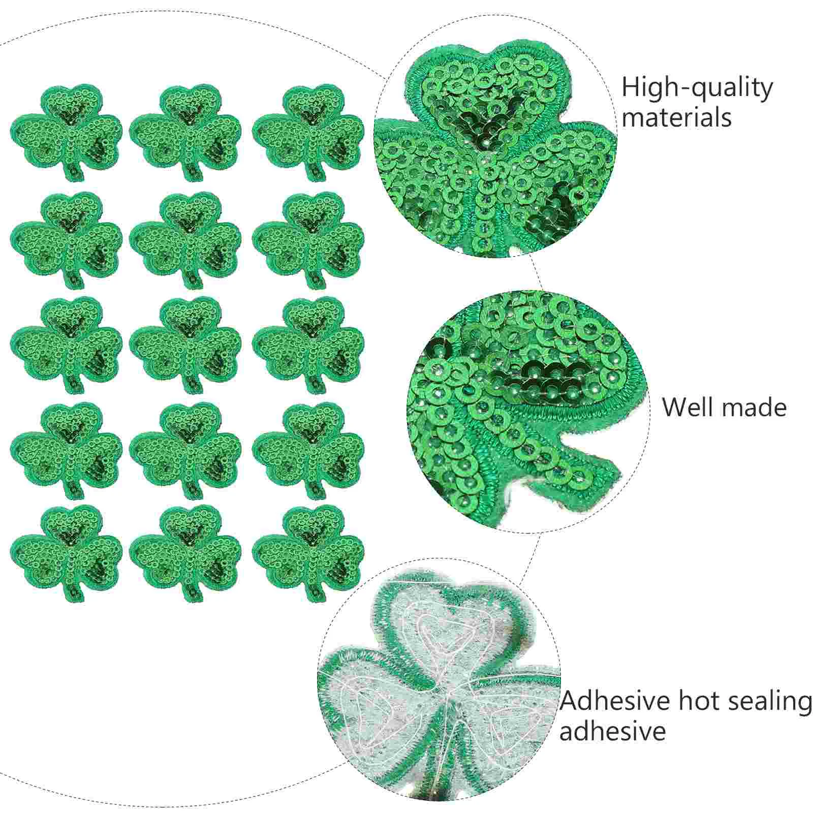 20PCS St. Patrick's Day Iron On Adhesive Patches for Clothing Craft Non Woven Stickers Handmade Embroidery Holiday