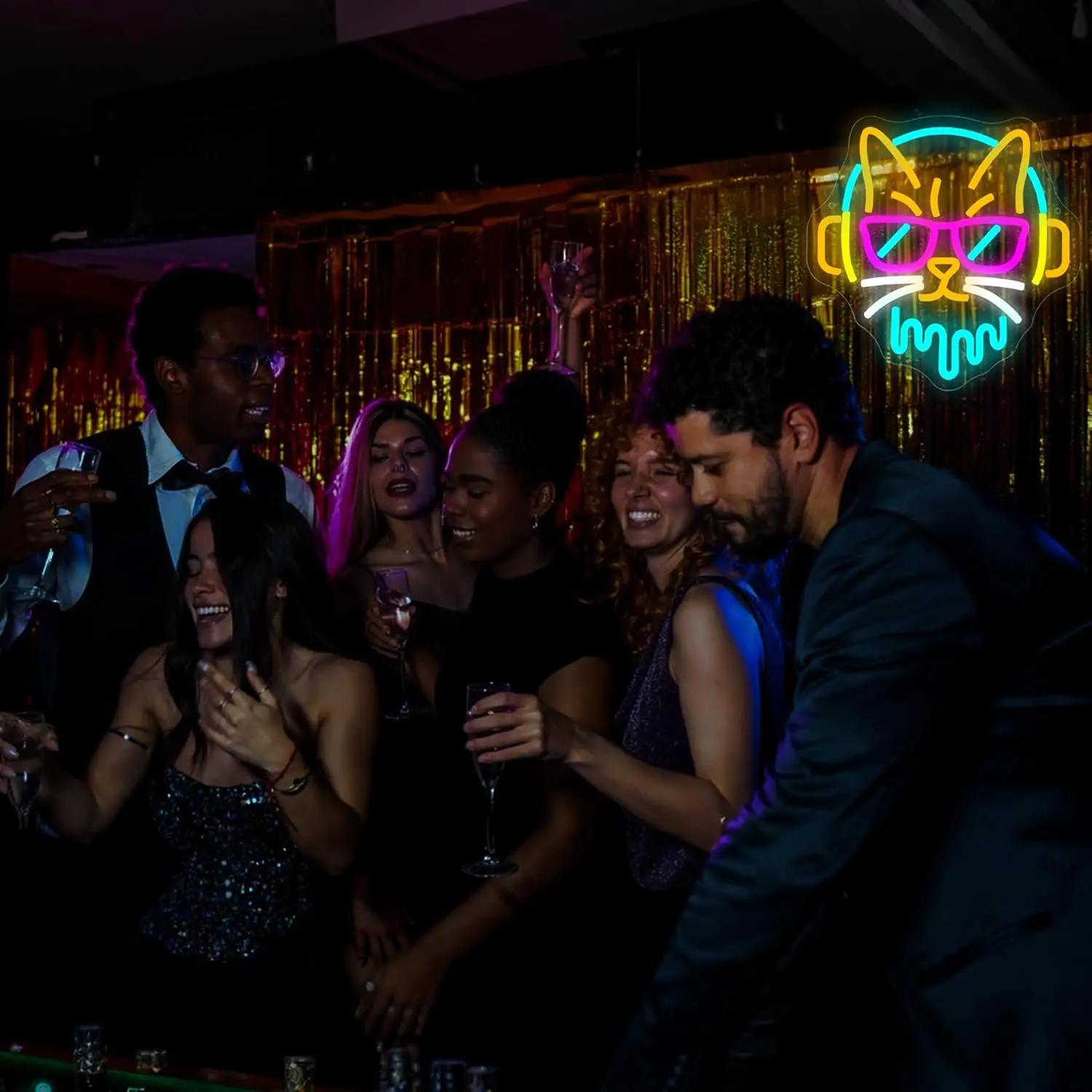 Cool DJ Cat Neon Sign Dimmable Musica LED Luce al neon per musica Studio Bar Camera da letto Uomo Cave Stage Sala da ballo Decorazioni per feste