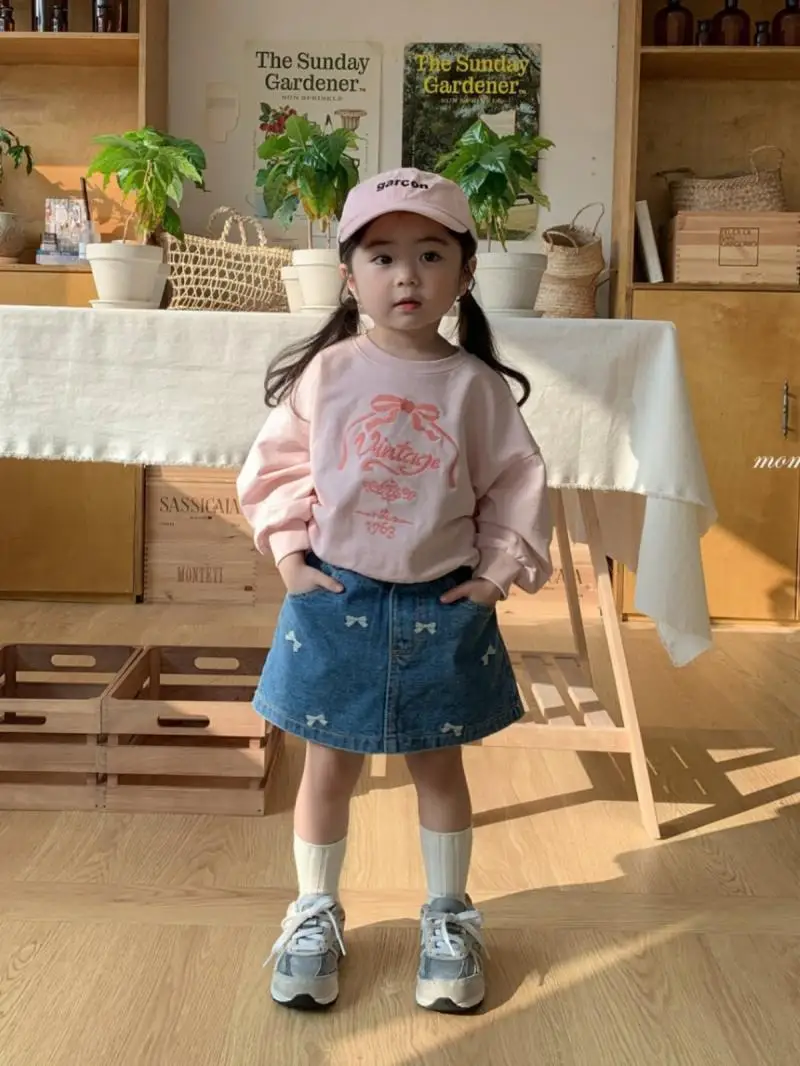 Korean Children Clothing New Half Skirt Summer Girls Embroidered Bow Washed Denim Stylish A-line Half Skirt-pants