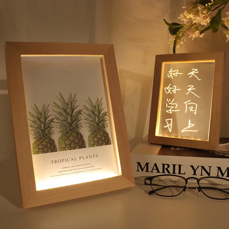 Glowing Photo Frame Table Picture Frames Luminous Holder Simple 3D Light Decor LED Light Wooden USB LED Picture Frame