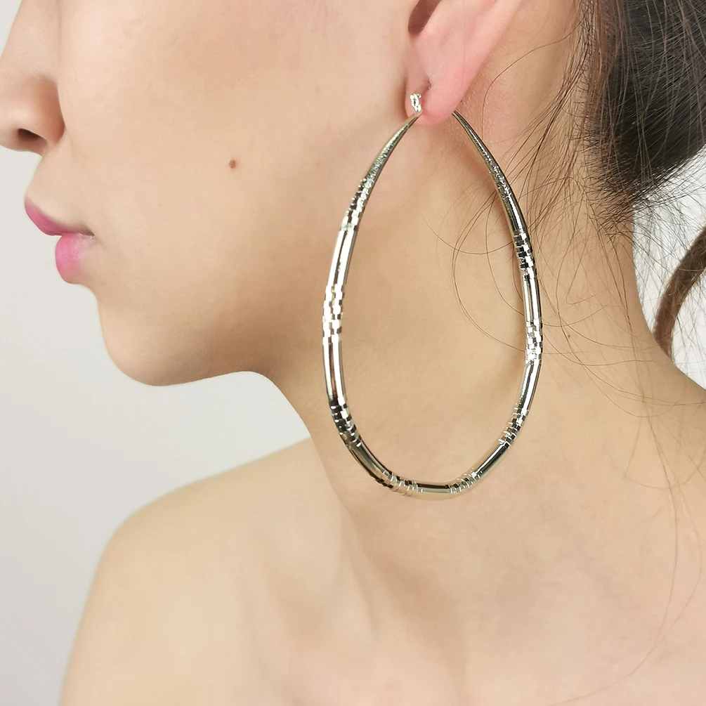 Fashion 8cm Copper Big Hoop Earrings For Women 2022 Large Water Drop Metal Earring Gold Color Statement Jewelry African Indian