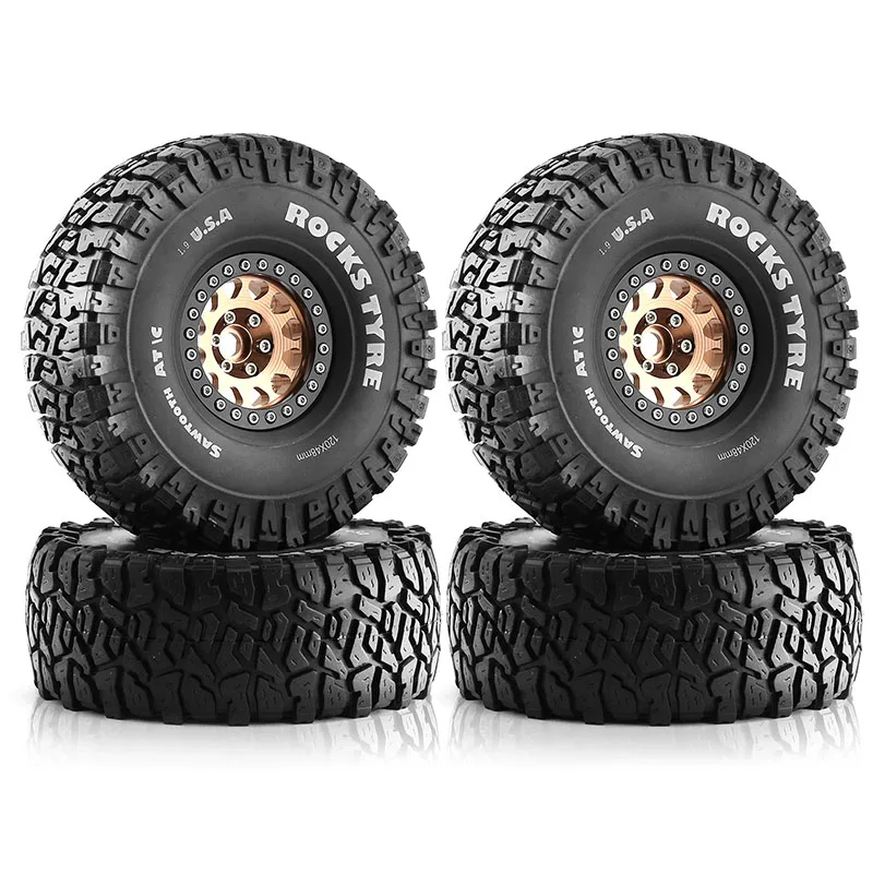 4 ชิ้น 120 มิลลิเมตรโลหะ 1.9 "Beadlock ล้อยางชุดยางสําหรับ 1/10 RC Crawler รถ Traxxas TRX4 RC4WD D90 Axial SCX10 II III MST