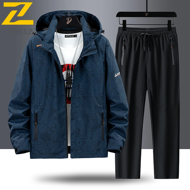 Autumn Men Sets Travel Tracksuit Two Piece Camouflage Waterproof Jacket+trousers Jogging Sportswear Sets Men's Hiking Clothing