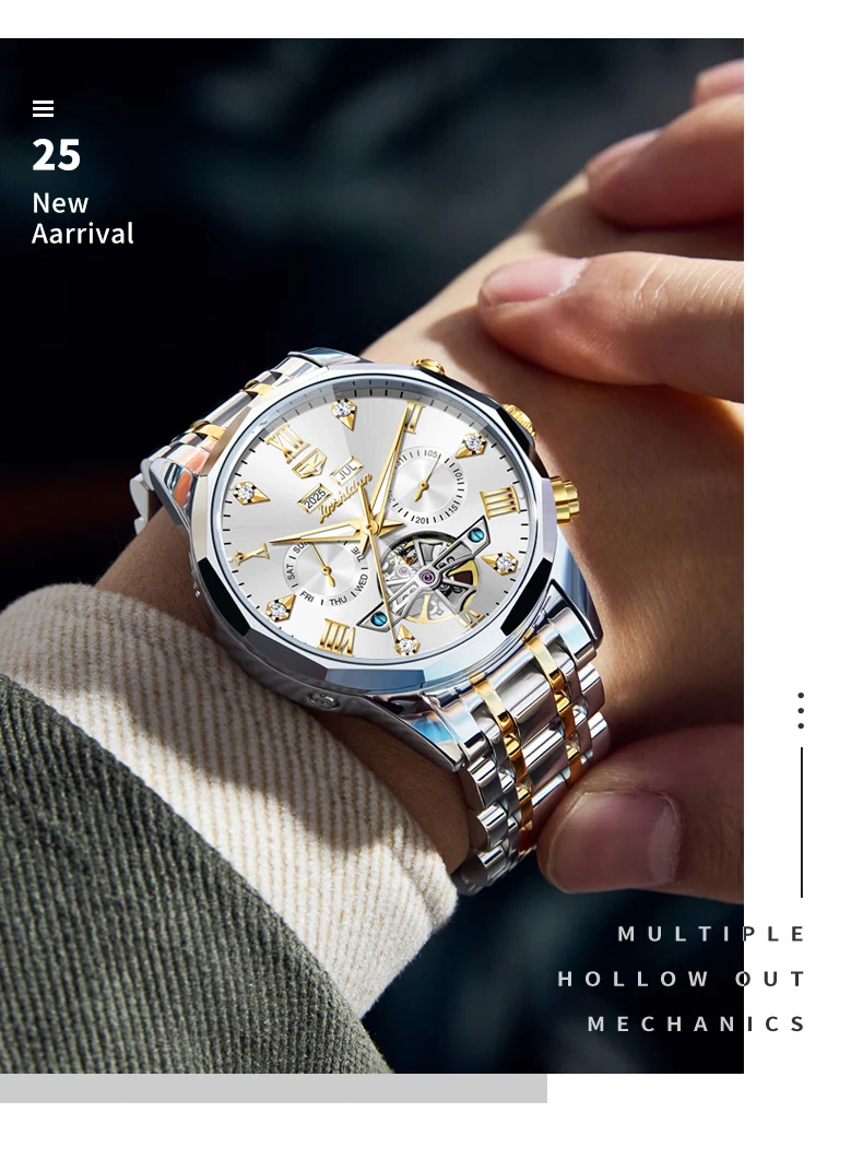 JINSHIDUN 8989 Luxus-Herrenuhr Mode Skelett-Schwungrad Automatikuhren für Herren Rhombus-Spiegel Business Mechanische Uhr für Männer – Detail 16