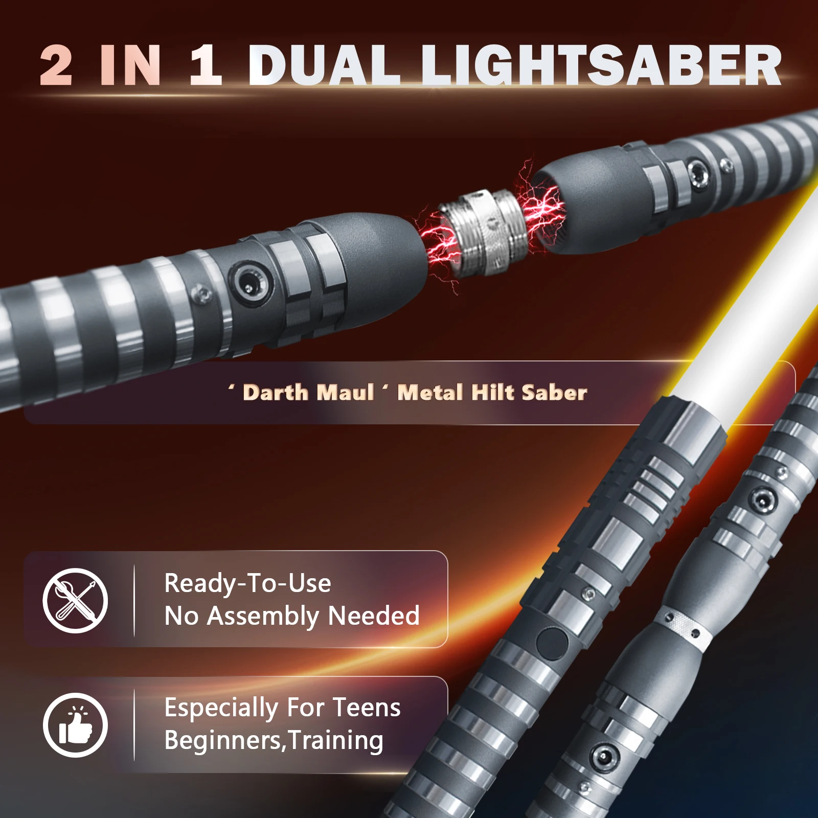 PHS Duel Metal Lightsaber 39 بوصة-RGB 16 لونًا و4 أوضاع صوت مع تأثيرات صدمية لعيد ميلاد الأولاد والكبار #3