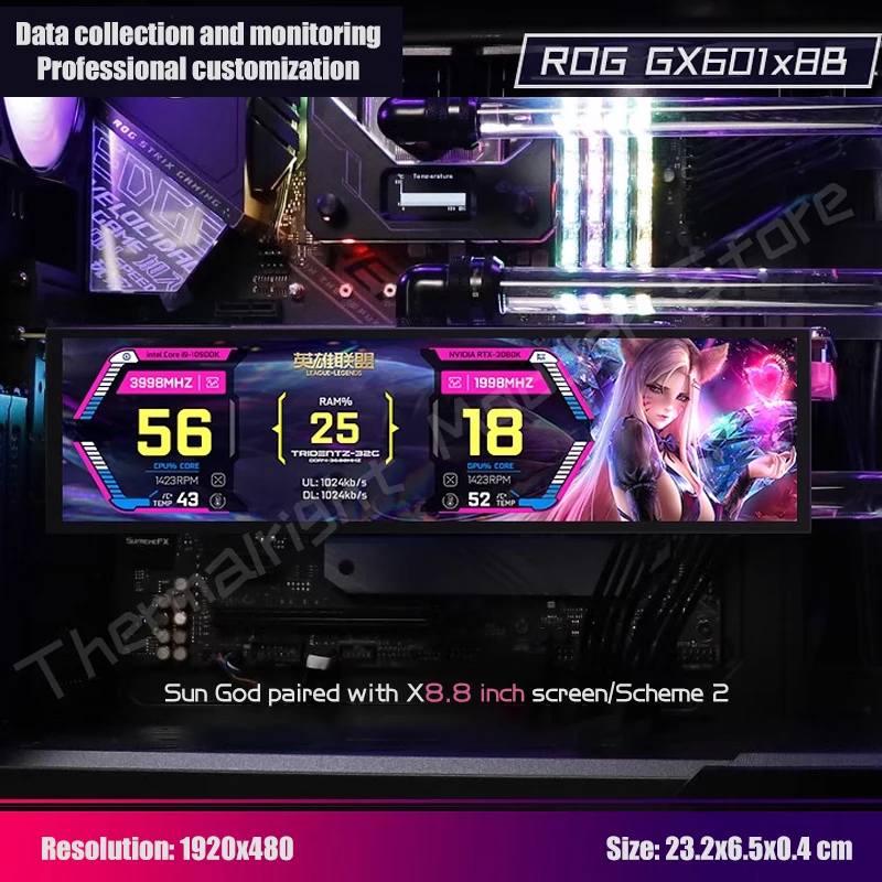 ROG-Pantalla de Monitor GX601 para Gamer, Panel plano con temas personalizados, AIDA64, 5-19 pulgadas, ampliación secundaria, Dsiplay