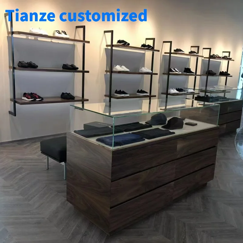 [Customized] men sport shoes retail shop interior display wall shelf furniture store tailor design custom made sporting clothing