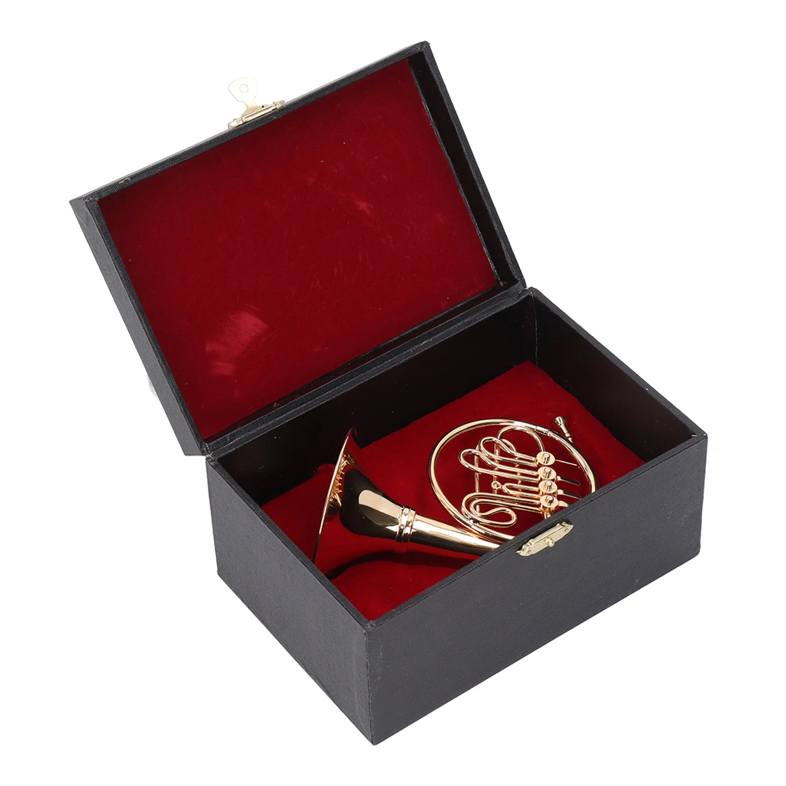 Brass Miniature French Horn Model Mini Musical Instrument Replica Home Room Desktop Decoration