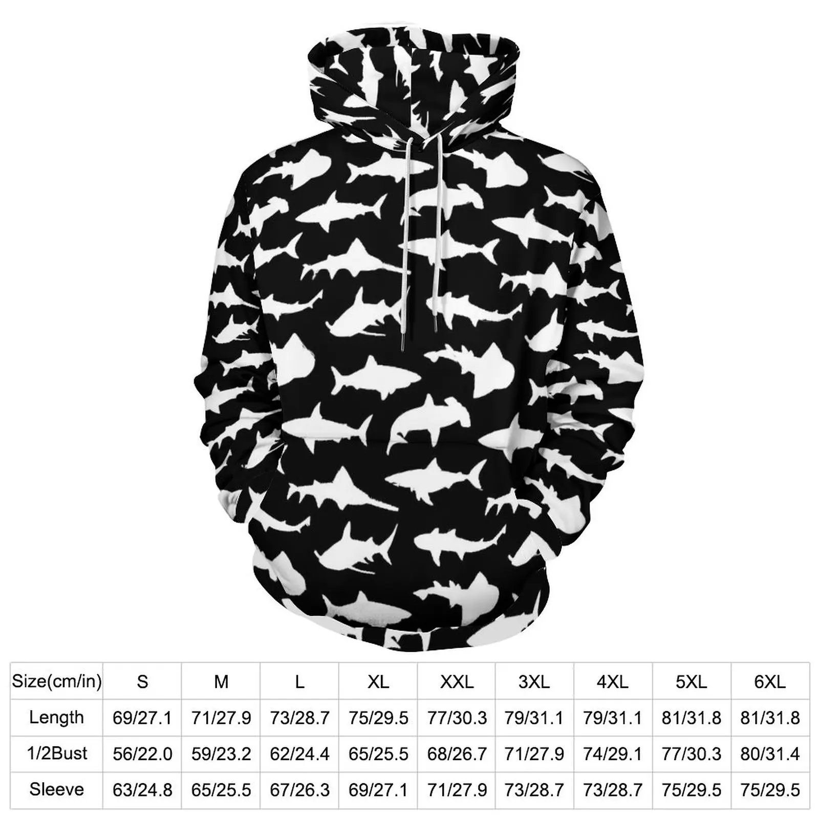 Shark Silhouette Hoodies Animal Print Hip Hop Casual Hoodie Long Sleeve Funny Design Sweatshirts Birthday Gift