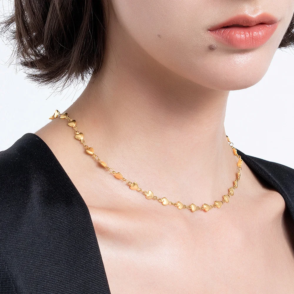 ENFASHION Vintage Connected Hearts Necklaces For Women Gold Color Necklace Fashion Jewelry Stainless Steel Party Collar P203190