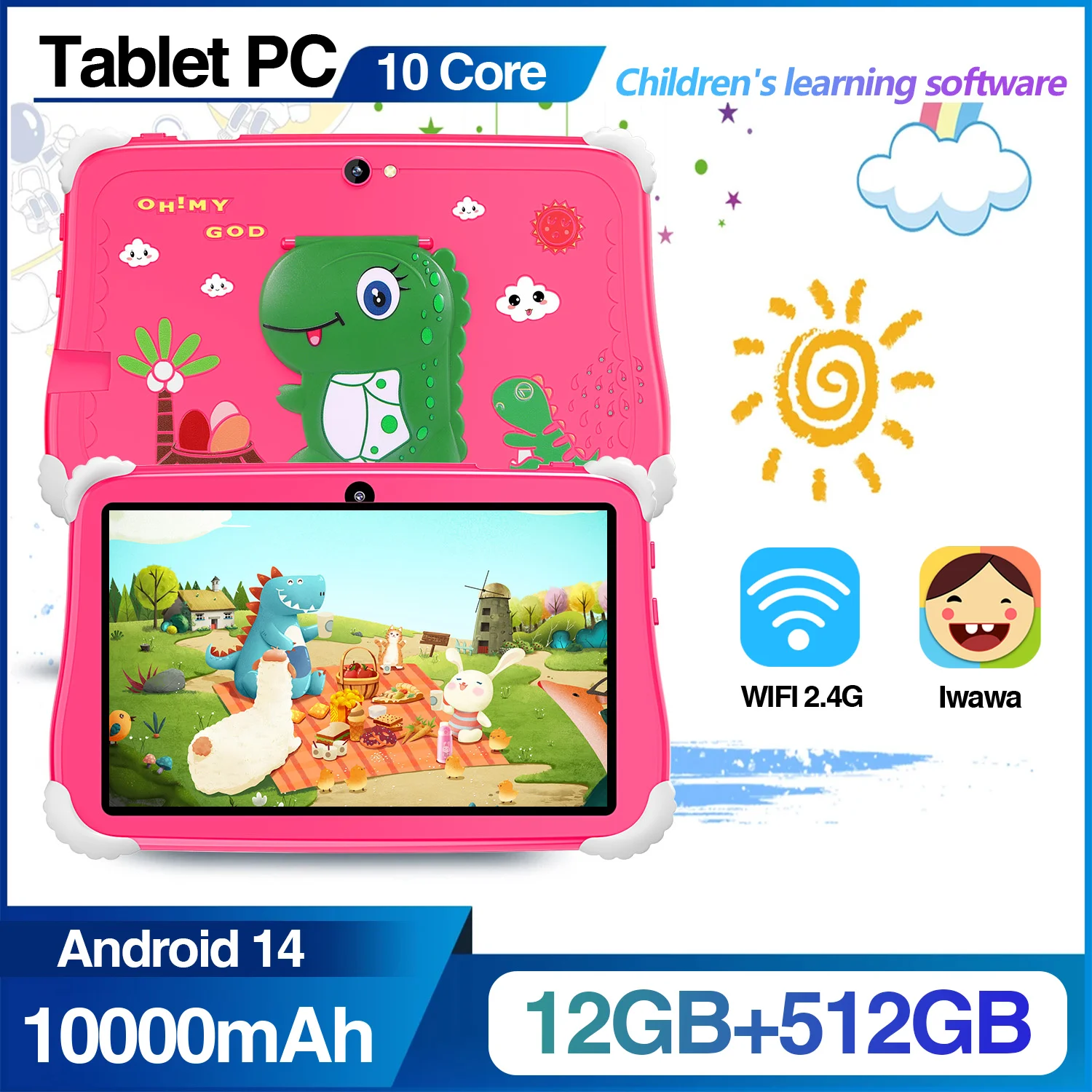 

2024 New Kids Tablet Toddler Tablet 12GB+512GB Shockproof Protective Case Bluetooth High Performance Hot Kids Tablet PC Portable