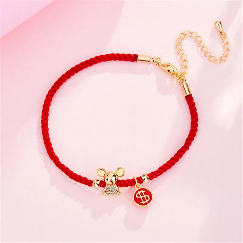 Red Rope Bracelet Zodiac Rats Bracelets For Women Birthday Lucky Wish Jewelry Bangle Girl New Year Christmas Ornaments Xmas Gift