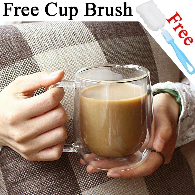 

Double Wall High Borosilicate Glass Mug Heat Resistant Tea Milk Lemon Juice Coffee Water Cup Bar Drinkware Lover Gift Creativity