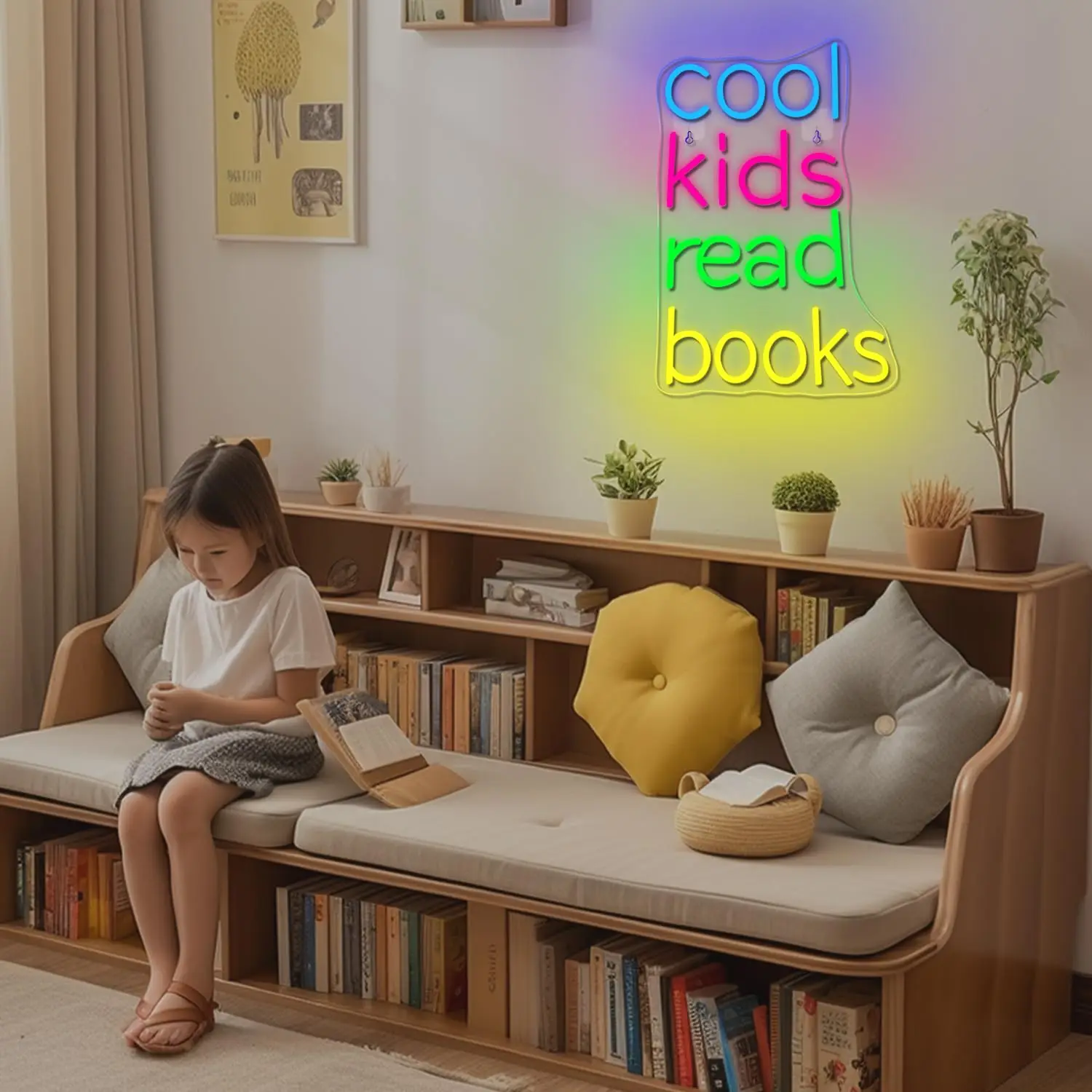 Cool Kids Read Books Neon Led Sign Art Letter Wall Light Up Sign Room Decoration For Kid's Bedroom Library Reading Club USB Lamp