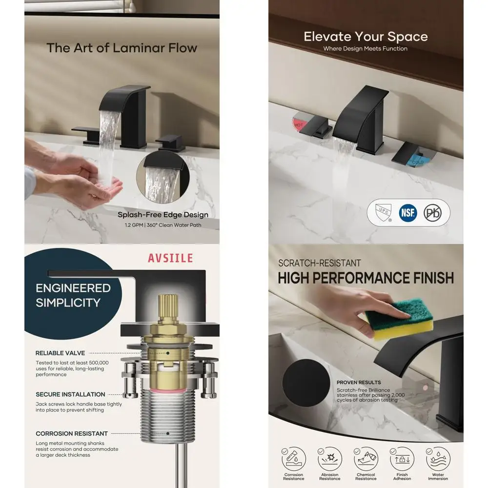 

Modern 3-Piece 8 Widespread Touch-On Matte Black Bathroom Faucet with Curved Spout for Vanity and RV Sinks