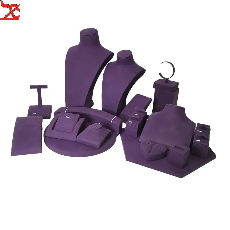 Purple Microfiber Bust Model Display Stand Velvet Display Stand Wedding Necklace Storage Rack Store Counter Display Cabinet