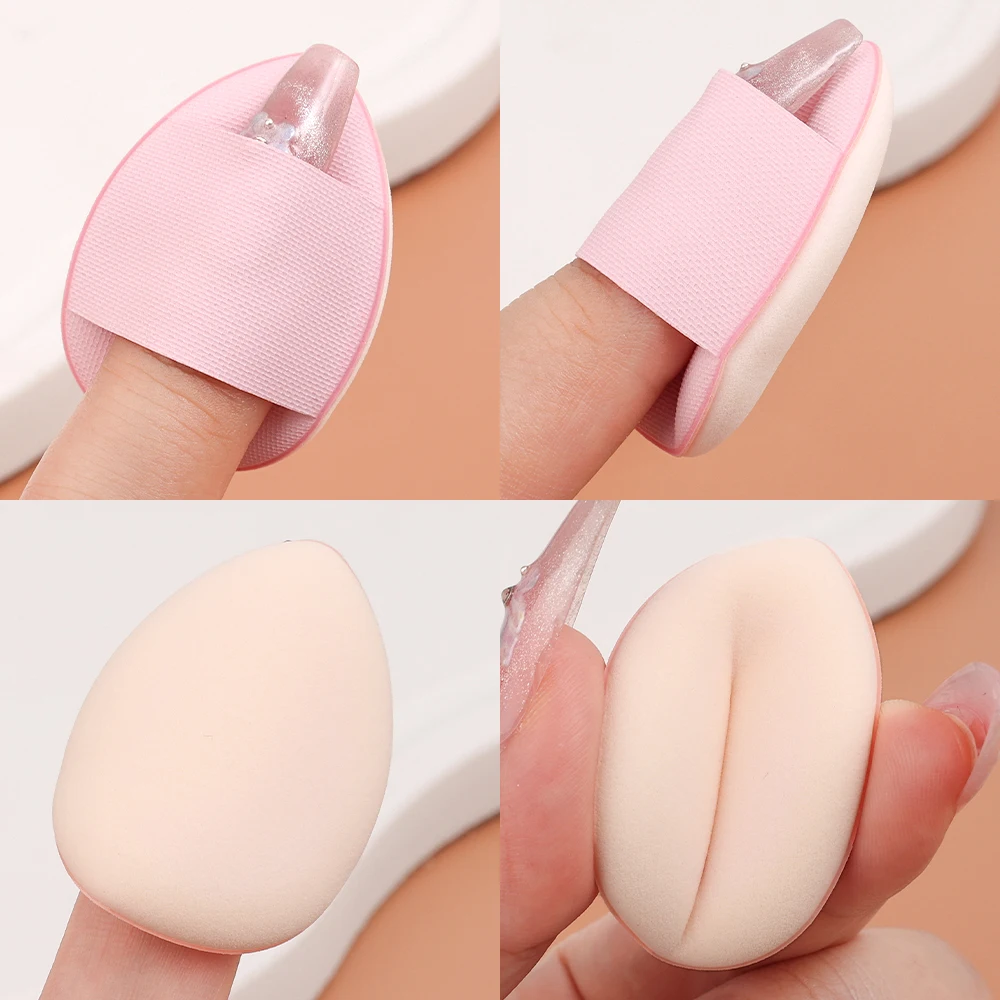 Mini tamanho Finger Puff com caixa, corretivo Foundation Sponge, No Eat Powder Puff, maquiagem úmida e seca, ferramentas cosméticas sem costura, 10pcs