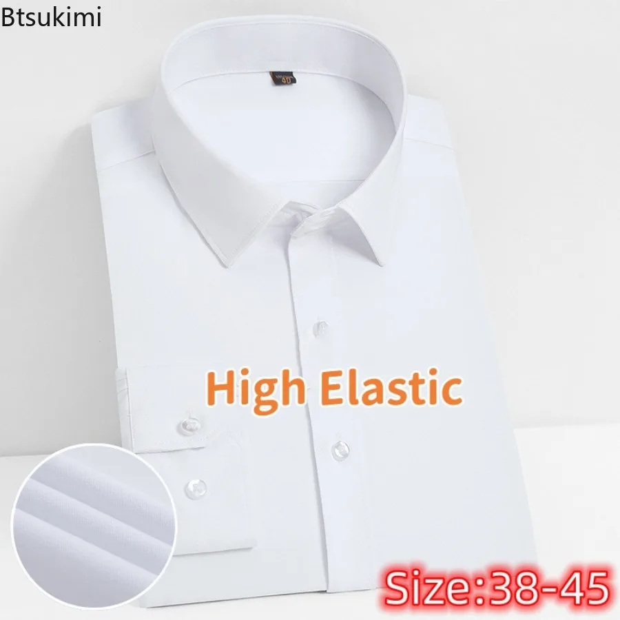 

High-quality Men's Business Dress Shirts Fashion Solid Non-iron Anti-wrinkle Long-sleeved Men Classic Social Casual Formal Shirt