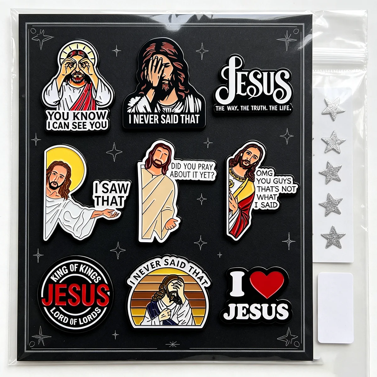 9 Stück Faith Humor Jesus Metall-Emaille-Pins Zitat-Broschen Abzeichen für Rucksäcke Kleidung Accessoires Schmuck Geschenk für Freunde – Detail 5