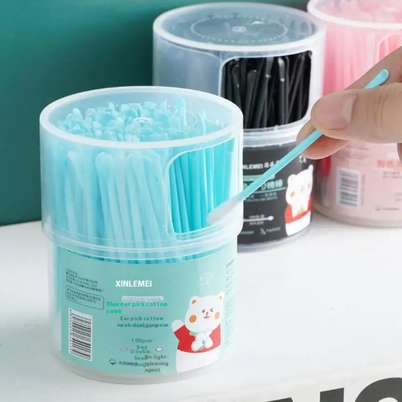 100 Stück 2-in-1-Doppelkopf-Wattestäbchen, Ohrenreinigung, Make-up-Entferner-Pads, weiche Borsten, Ohrschaufel für sichere Ohrenpflege