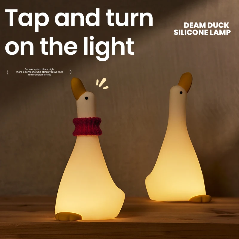 LED Silicone Night Lights Duck Cartoon Lamp Rechargeable Nightlight with Warm Light for Home Bedroom Decor Baby Birthday Gift