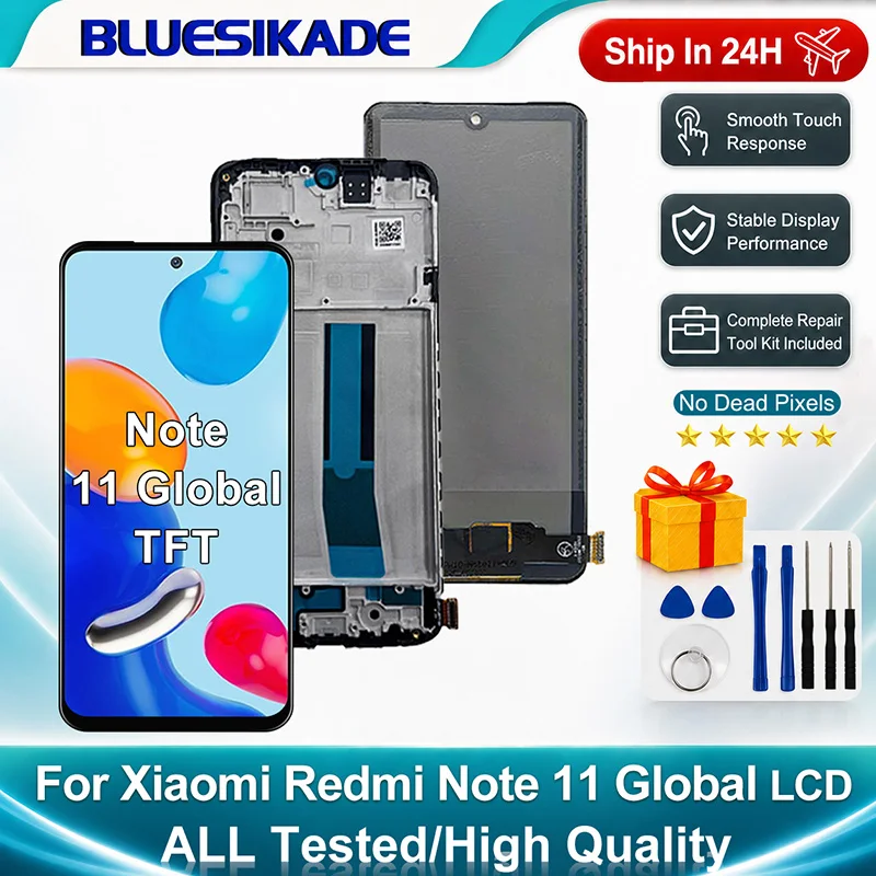 6.43'' TFT Display For Xiaomi Redmi Note 11 Global Screen Touch Panel Digitizer For Redmi Note 11 Global LCD Replacement Parts