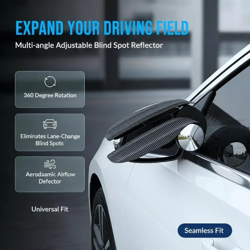 Universal Car Blind Spot Rearview Convex Mirror Rainproof Wide Angle Rain Shield No Drilling Easy Installation