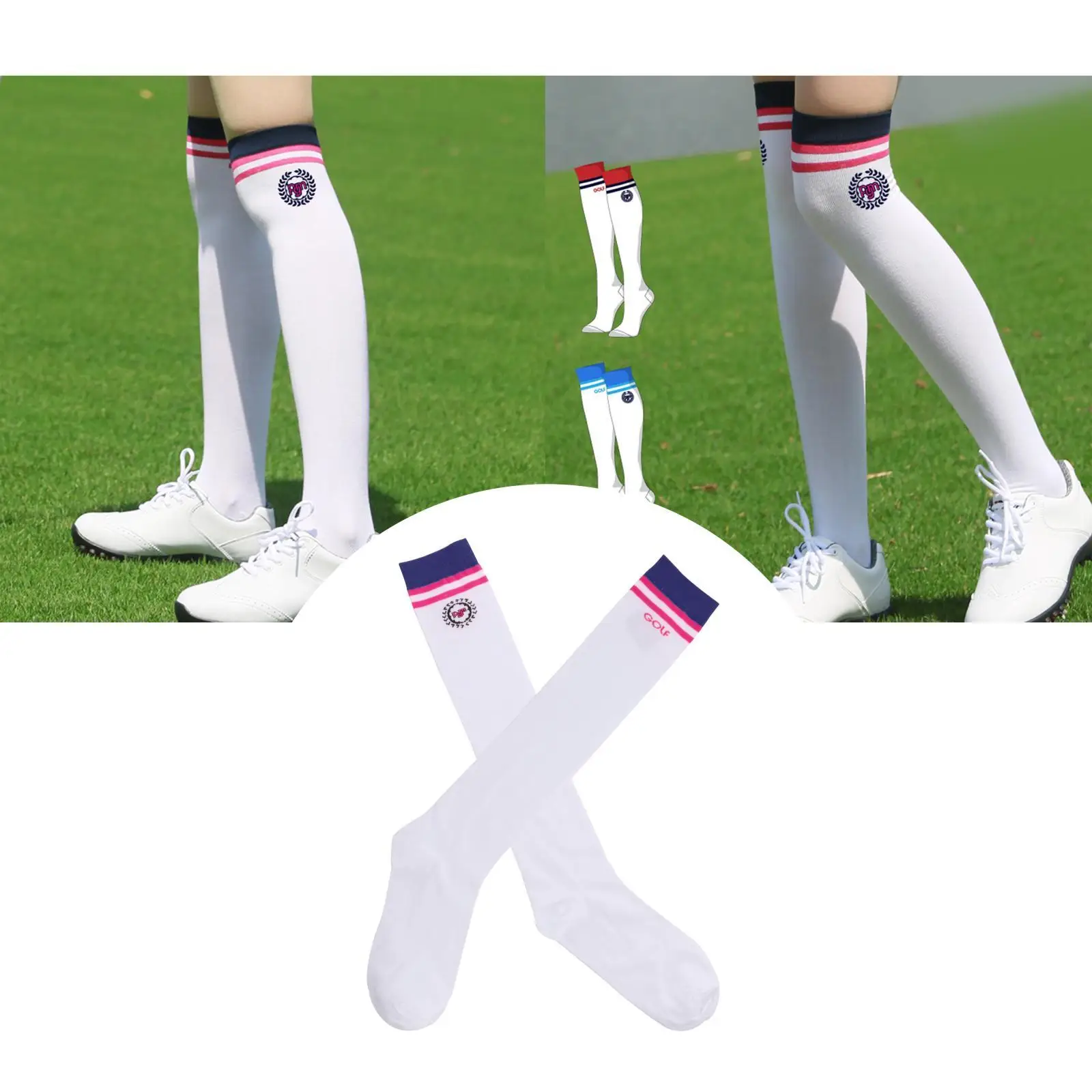 

2 Pairs Women's Golf Socks White Stockings over the Knee for Women Stripes Socks Baseball Tights Long Highs Stocking