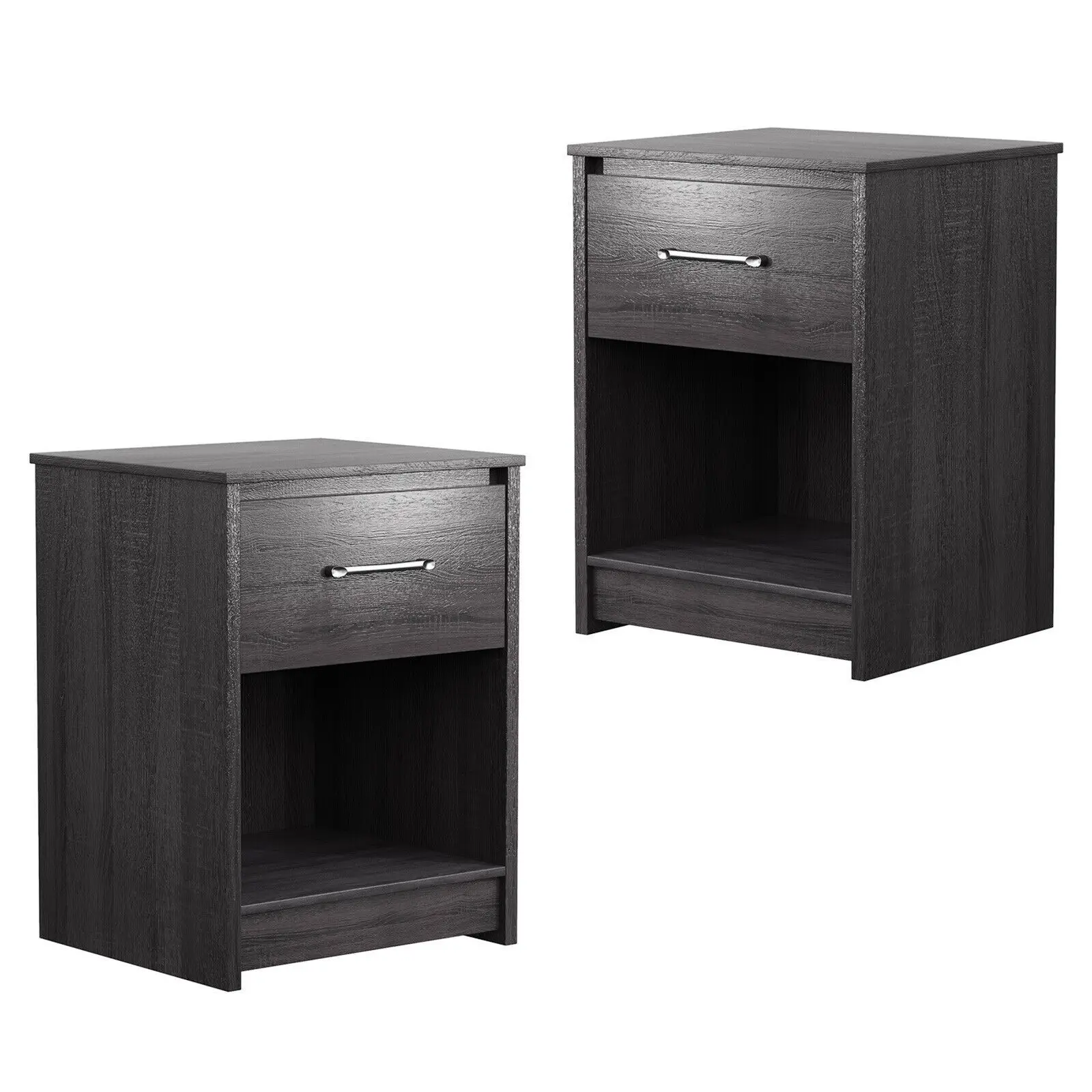 

2PCS Nightstand with Drawer Storage Shelf Wooden End Side Table Bedroom Black