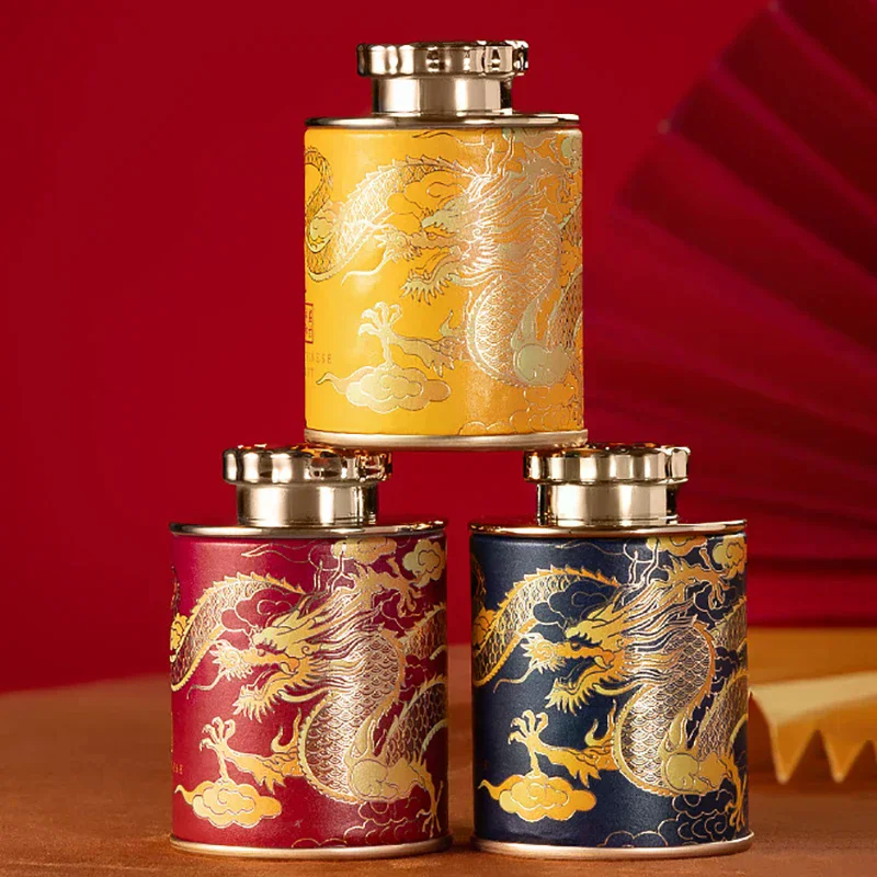 NEW Dragon Mini Empty Tea Tin Can Household Green Black Tea Sealed Jar Portable Travel Small Tea Packaging Box Paper Storage Can