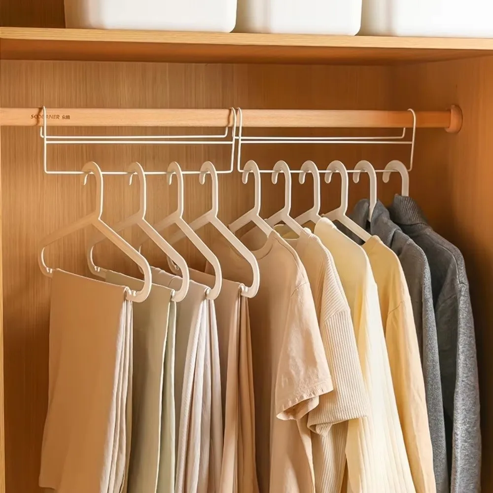 Space Saving Closet Hanger Organizer High Low Staggered Iron Clothes Hanger Rod Multi Function Storage Rack For Home Wardrobe