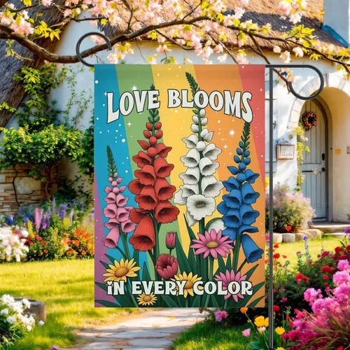 Love Blooms In Every Color Pride Garden Flag, LGBTQ+ House Banner, Inclusive Sub AAV hhz