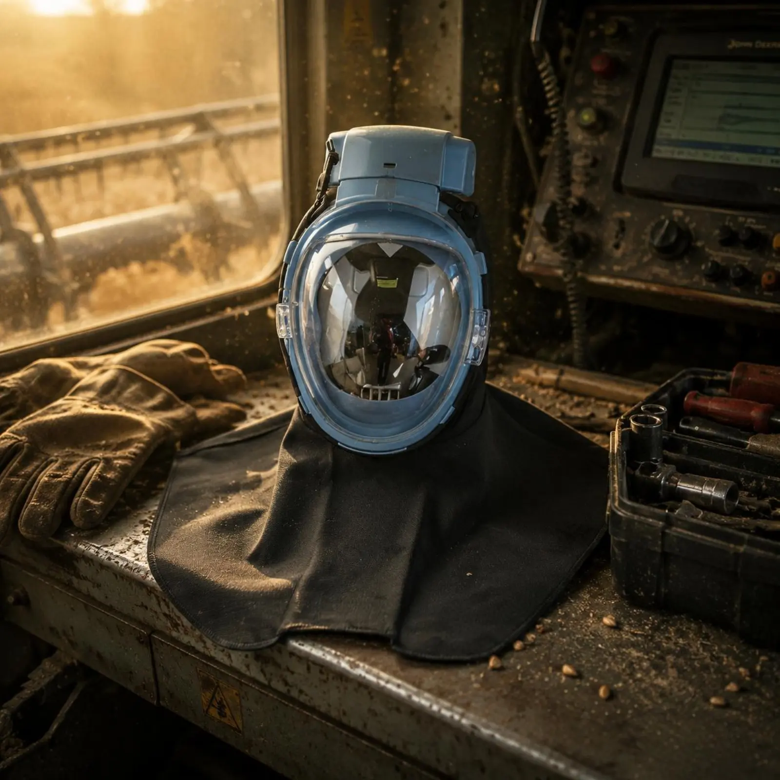 Electric Full-Face Dust Mask Clear Visor Powered Face Guard Blower Mask Neck-and-Shoulder Cover Safety Equipment