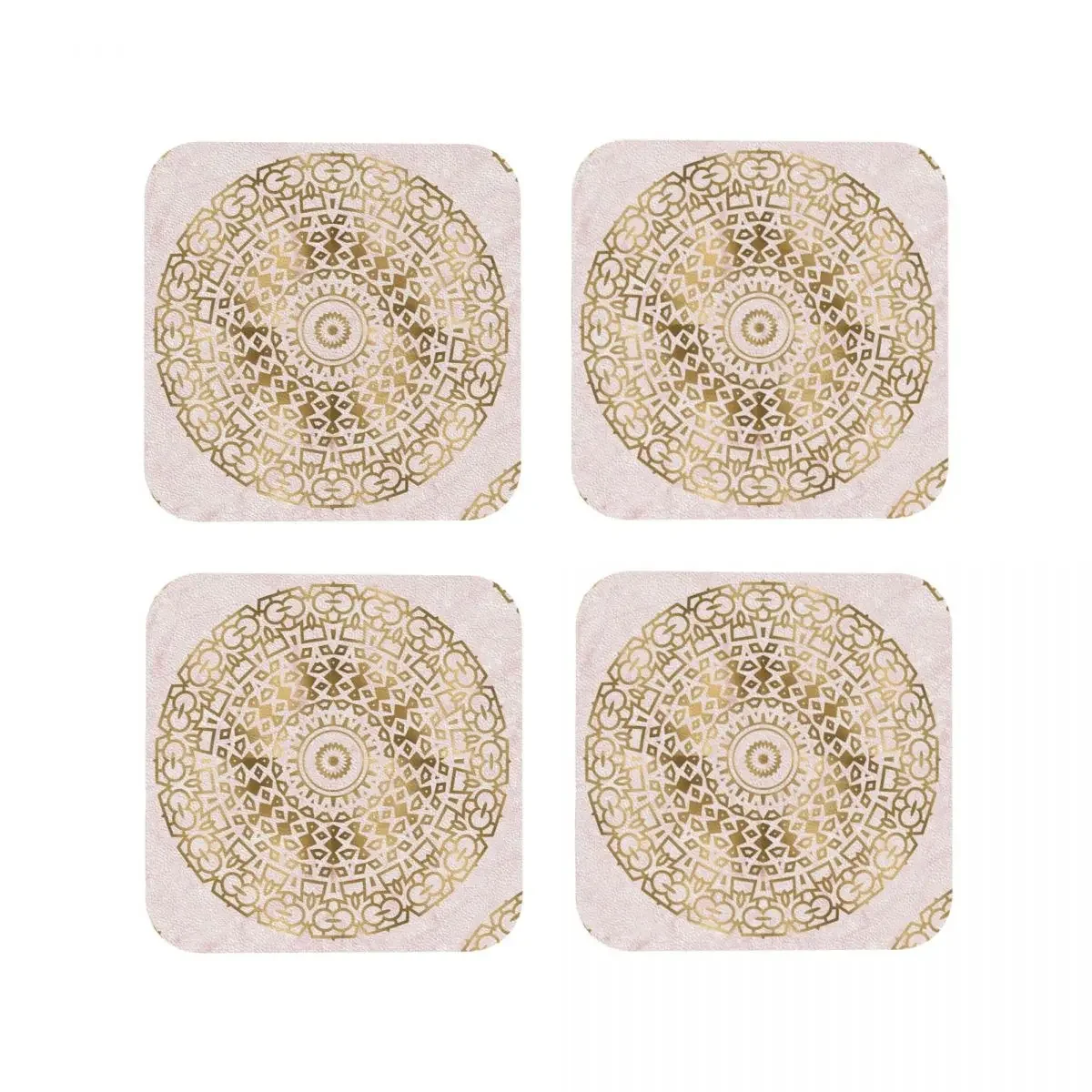 Marmeren Mandala-Gouden Op Roze Marmeren Coaster Koffiemat Set Van 4 Placemat Mok Serviesgoed Decoratie & Accessoires Pads Voor Thuis