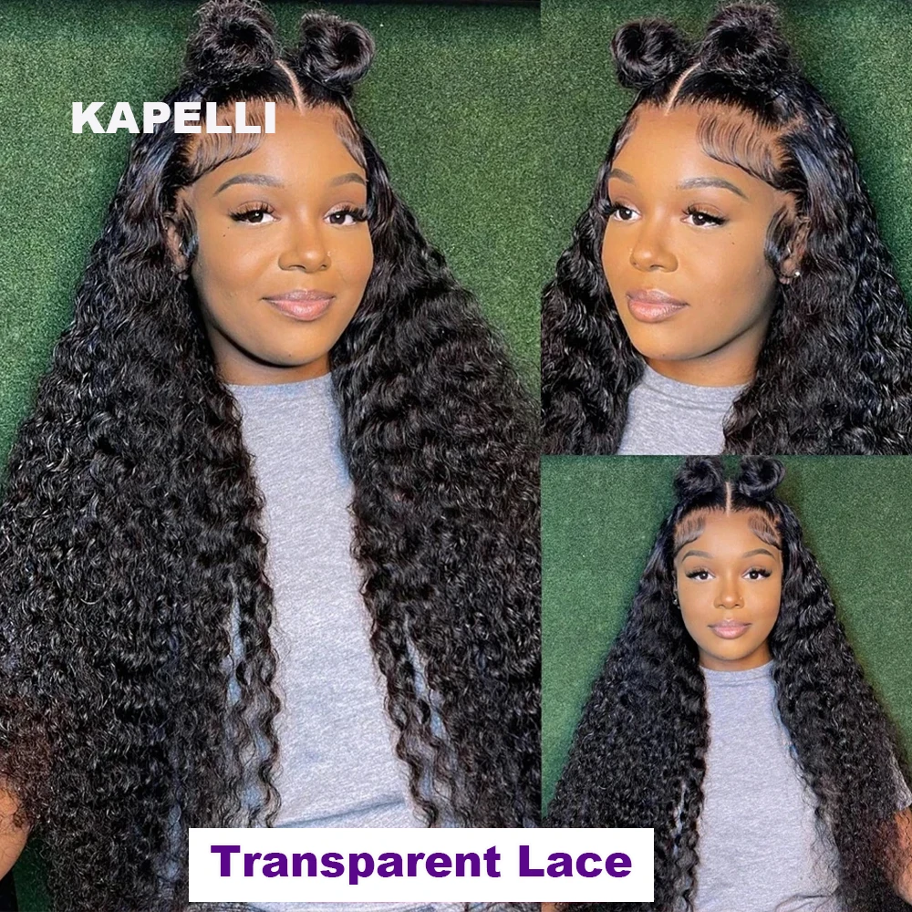 Mèches Deep Wave naturelles Remy, tissage de cheveux humains, avec closure transparente 4x4, 13 age, lots de 3/4