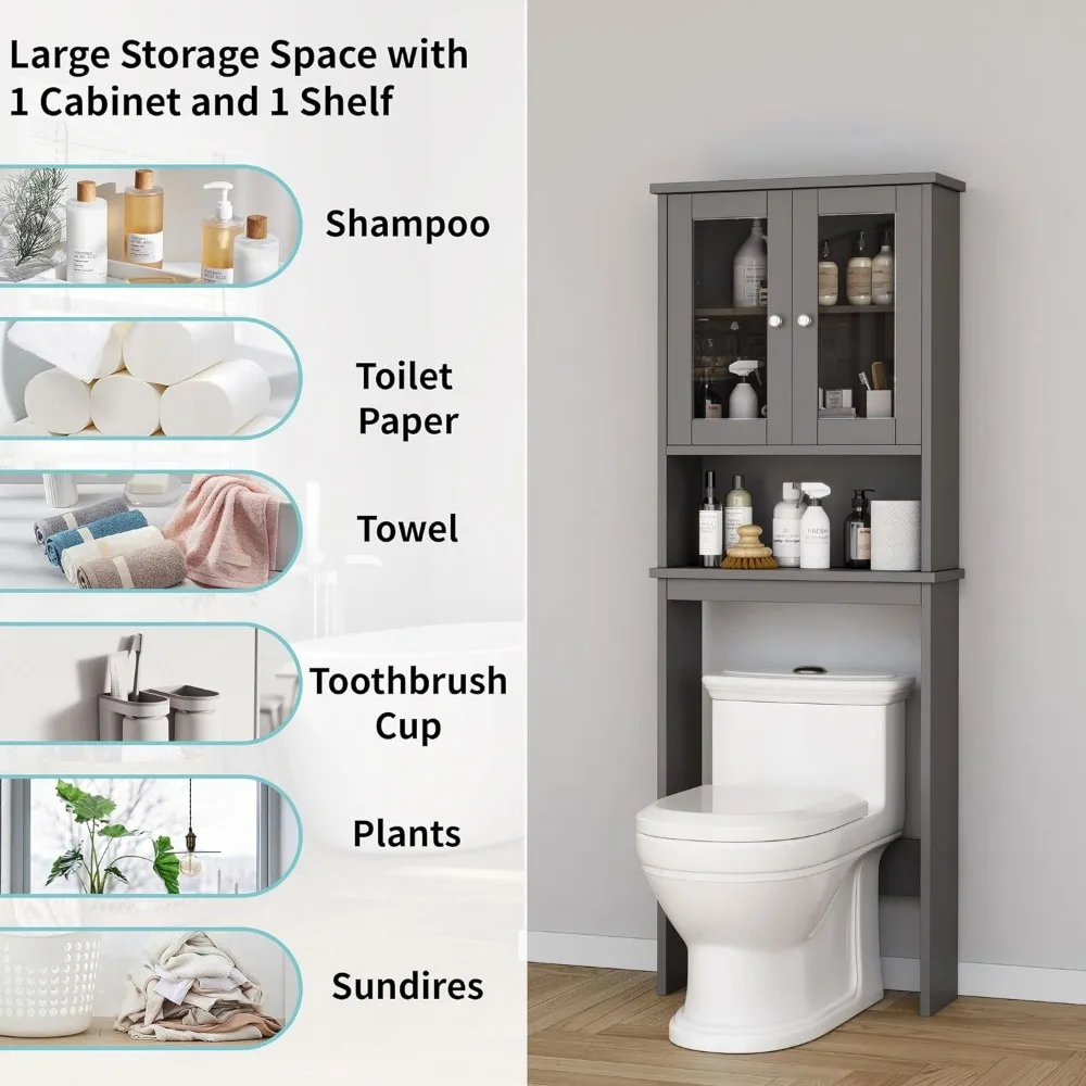 Shintenchi Over The Toilet Storage Cabinet, Bathroom Shelf Organizer with Anti-Tip Device Small Freestanding Space Saver with