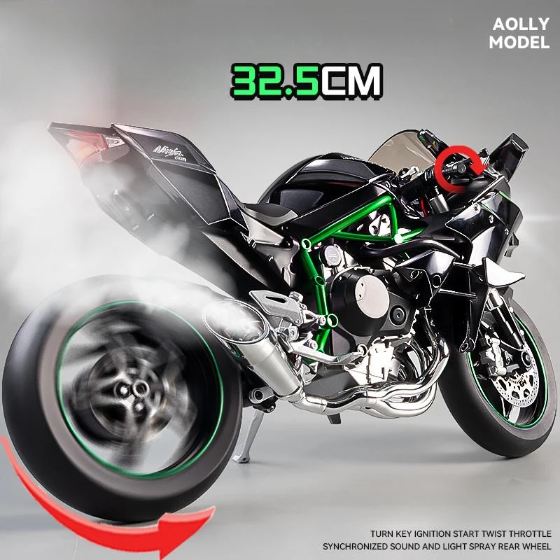 Spray Startable Simulation 1:6 Kawasaki Ninja H2R Alloy Super Racing Motorcycle Model Collection Birthday Gift Boyfriend Toy Car