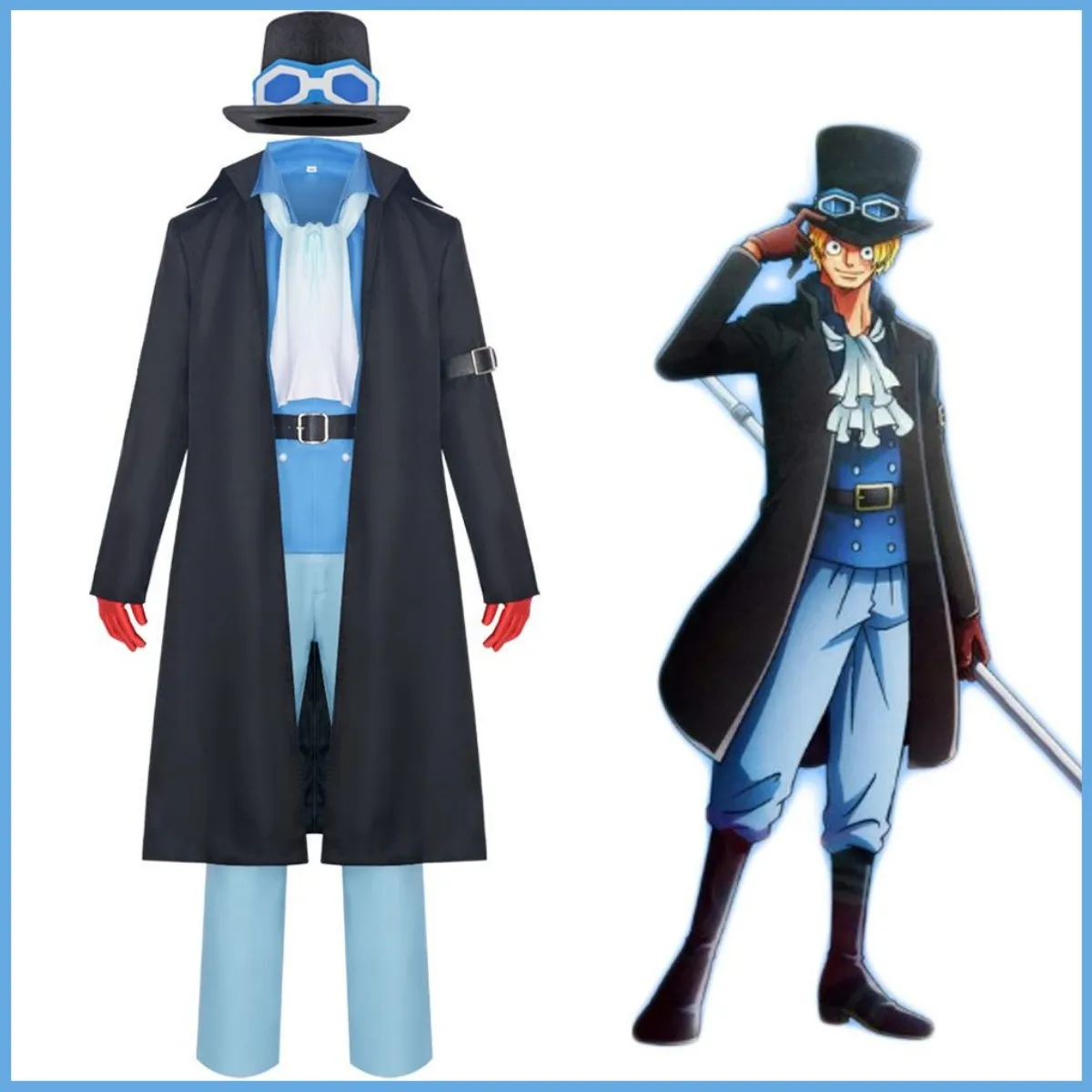 Anime Sabo Cosplay Costume Revolutionary Army Chief of Staff Wig Uniform Long Trench Coat Hat Man Carnival Masquerade Ball Suit