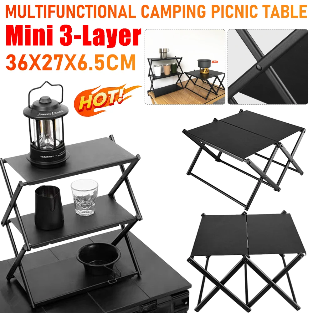 3段折りたたみ収納棚多機能ポータブルキャンプオーガナイザーヘビーデューティキャンプ棚ラックハイキングピクニック用