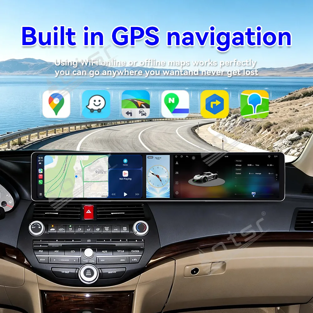 Dual 12.3 ” Triple Screen Android 15 For Honda Accord 8th Crosstour 2008–2013 Carplay Gps Navigation Car Radio HD Touch Screen